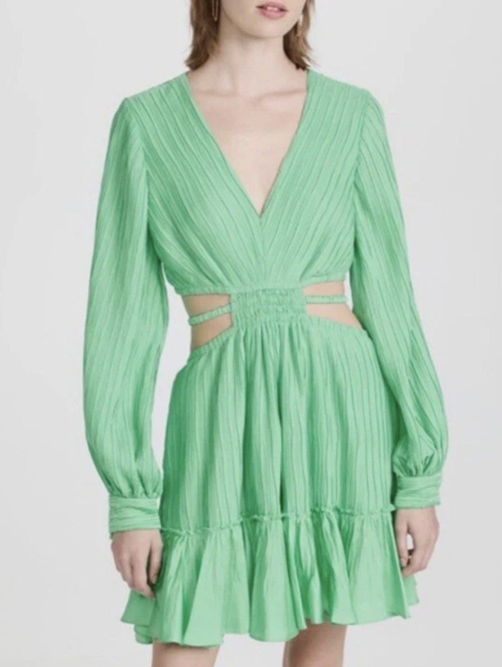Jonathan Simkhai Mint Green Long Sleeve Cutout Mini Dress
